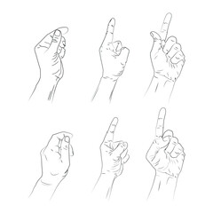 Hand collection line Vector Illustration  hands of different gestures. Line art in a trendy minimalist style. Logo design, hand cream, nail Studio, posters, cards.