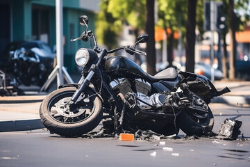 car and motorcycle accident at an intersection of city streets