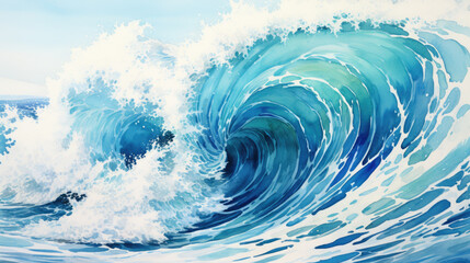 Artistic painting of a powerful ocean wave