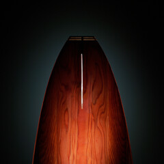 Redwood Surfboard with dramatic lighting