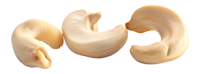 Falling cashew nuts on a transparent background Generated by AI