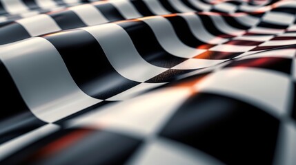 A high angle shot of the checkered flag being unfurled the lines and patterns stretching out and...