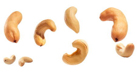 Fotobehang Falling cashew nuts on a transparent background Generated by AI © ArtChase