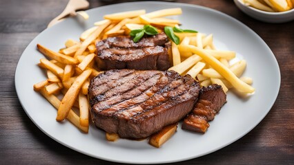 grilled steak with french fries