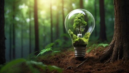  lightbulb, Nature, forest, world, Technological illustration for banner, poster, cover, brochure, etc