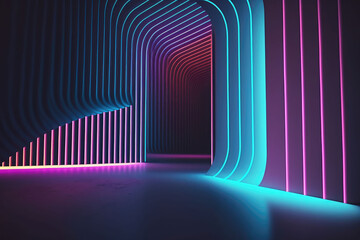 Colorful light-emitting line display space, ai generated