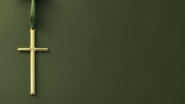 Christian Greek, Armenian, Greek cross on a plain background, banner with place for text, postcard. Generative AI - Powered by Adobe