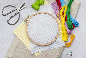 Embroidery hoop, fabric, thread and other accessories