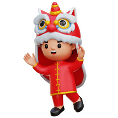 Chinese Boy Wearing Dragon Costume 3d Illustration