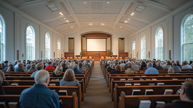 Sunday morning church service congregation ready for worship.
