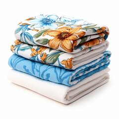 stack of towels with a floral pattern, on a white background