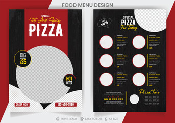 Burger & fast food menu cover design layout or pizza, chicken banner, fast food poster, food flyer, cover background with grungy texture vector template A4 size