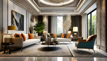 Obraz na płótnie Canvas 3d render of luxury home interior living room. Generative AI.