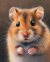 Hamster close-up on a dark background. Digital painting.