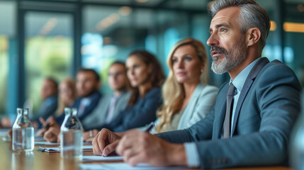 Executives during a corporate boardroom meeting.
