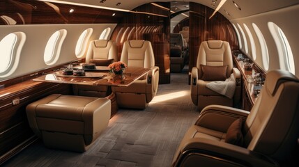 minimalism brown interior of a private jet