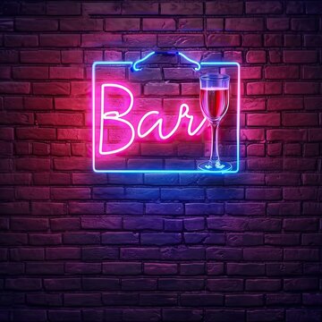 Neon lit bar atmosphere allure of nightlife meets charm of retro style. Evokes images of glowing neon signs vintage cocktails and electric ambiance of bustling club or pub