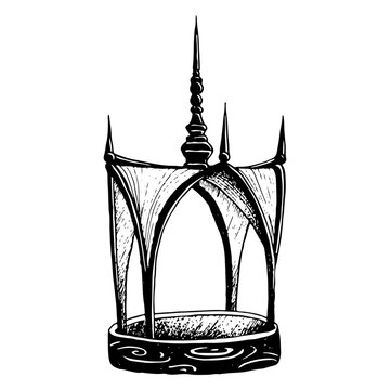 Vector Asian pavilion building hand drawn illustration. Traditional pagoda house of Japanese or Nepal architecture building ink sketch