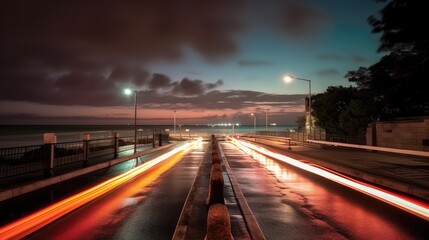 Fototapeta na wymiar Beautiful car light trails on the road at night