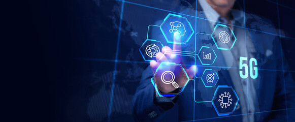 The concept of 5G network, high-speed mobile Internet, new generation networks. Business, modern technology, internet and networking concept.