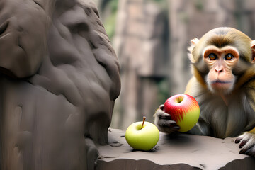 an apple-eating monkey Generative AI