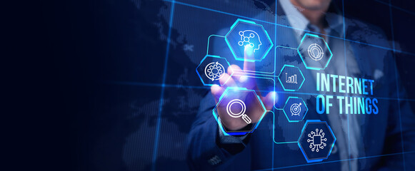 Internet of things - IOT concept. Businessman offer IOT products and solutions.