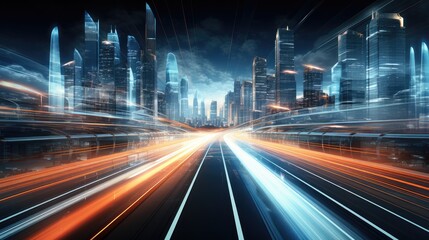Fototapeta premium Lines of light trails left by cars passing by on the roads of modern large cities