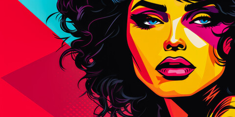 Fototapeta premium 80s retro illustration of a woman in vibrant colors