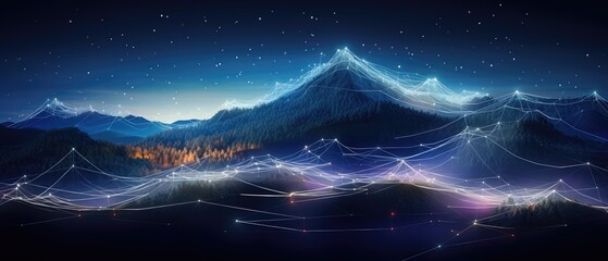 Dots, lines, mountain peak science and technology background material