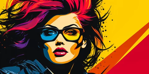 Poster 80s retro illustration of a woman in vibrant colors © JuanM