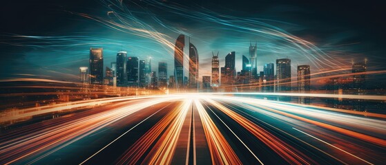 Fototapeta premium Beautiful Car Light Trails on Night Highway in Urban City