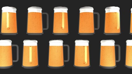 Refreshingly Cold Beer Glass Floating Horizontally On Dark Background Media. Beer Glass Alcohol Creates Mood For Fun Drinking. Animated Background. Celebrating With Rotating Beer Glass On Background - Powered by Adobe