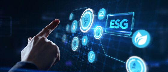ESG Environmental Social Governance concept. Technology, Internet and network concept.