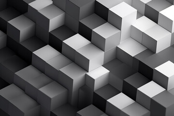 Graphic resources. Abstract and minimalist modern black and white background with copy space made of various cubes. Three dimensional digital style
