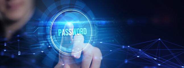Password to access personal user data, cybersecurity concept.