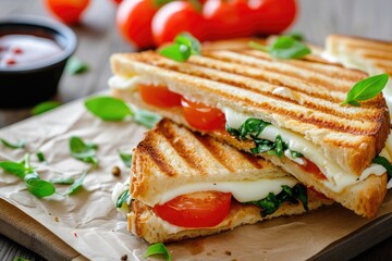 Toasted mozzarella and cherry tomato sandwich