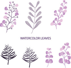Elegant hand drawn purple leaves watercolor arrangement