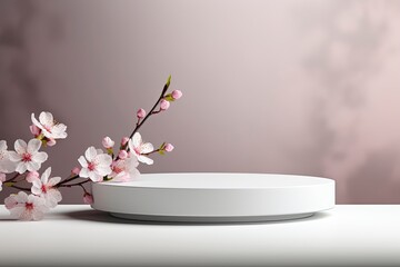 podium product pink cherry blossom with generative ai