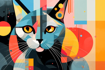 Abstract cat painting in the style of pablo picasso. Pet. Animals art. AI Generative