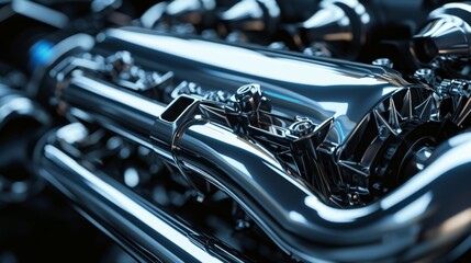 Closeup of the exhaust manifold showcasing its intricate design and highlighting its role in optimizing engine performance. - obrazy, fototapety, plakaty