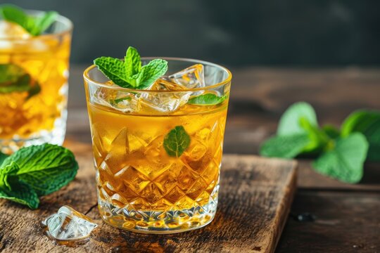 Alcoholic lemon mint Whiskey Smash a revitalizing delight