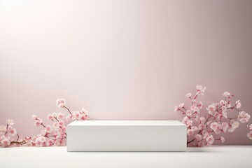 podium product pink cherry blossom with generative ai