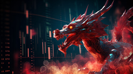 Red Dragon for Chinese Stock Market Chart crisis concept, China stock market graph ticker, Generative Ai