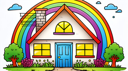 roofs and chimneys,multicolored contour drawing, vector icon, colored house and rainbow vector, Colorful house, Generative Ai