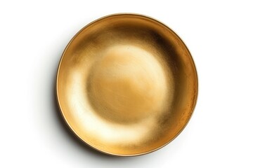 Gold plate with clipping path isolated on white background Empty round plate for food poster design