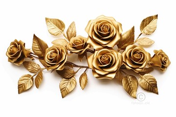 Fototapeta na wymiar a bunch of gold roses with leaves on a white background with clipping path to the bottom of the image to the bottom