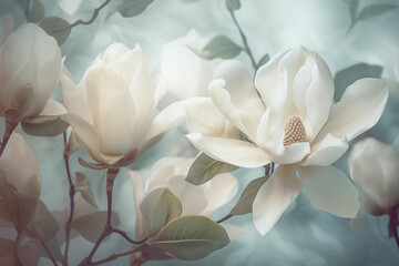 Beautiful floral pattern of white magnolia flowers. Spring concept (Generative Ai)