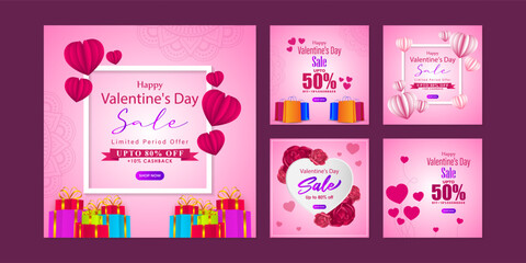 Fototapeta na wymiar Vector illustration of Happy Valentines Day Sale social media feed set template