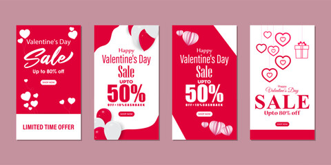 Vector illustration of Happy Valentines Day Sale social media feed set template