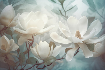 Beautiful floral pattern of white magnolia flowers. Spring concept (Generative Ai)